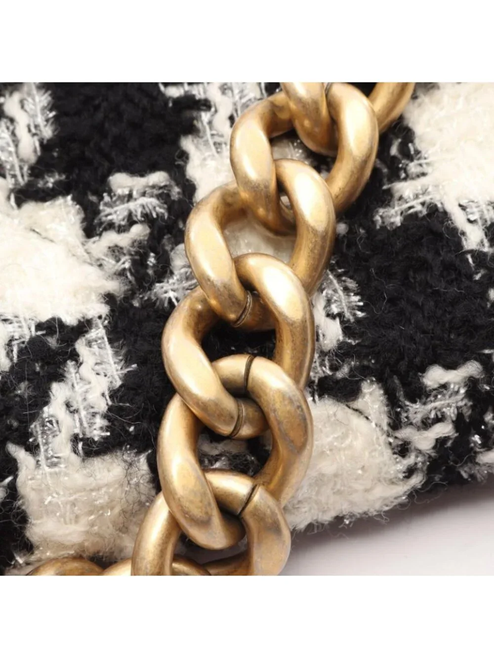 Chanel Shoulder Bag 19 Maxi Houndstooth 2-Way Black White Fabric Leather 19